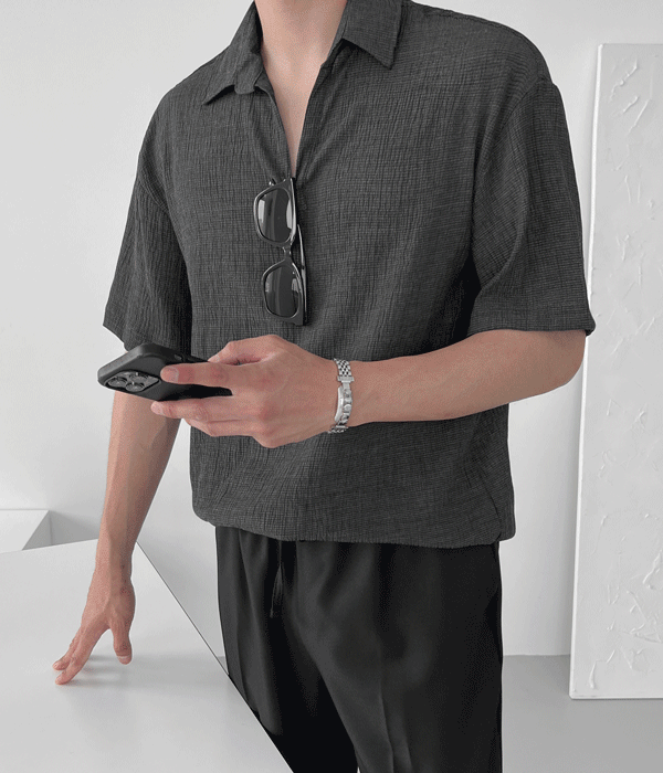 [긴팔&amp;반팔]구김없는 플리츠 2TYPE 오픈카라 셔츠(4color)
